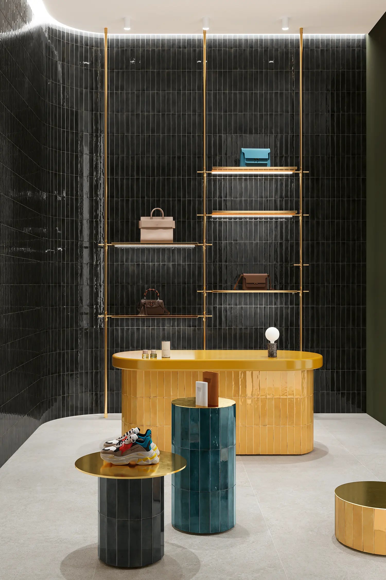 Vetra Antracite glossy Italian wall tile lifestyle installation