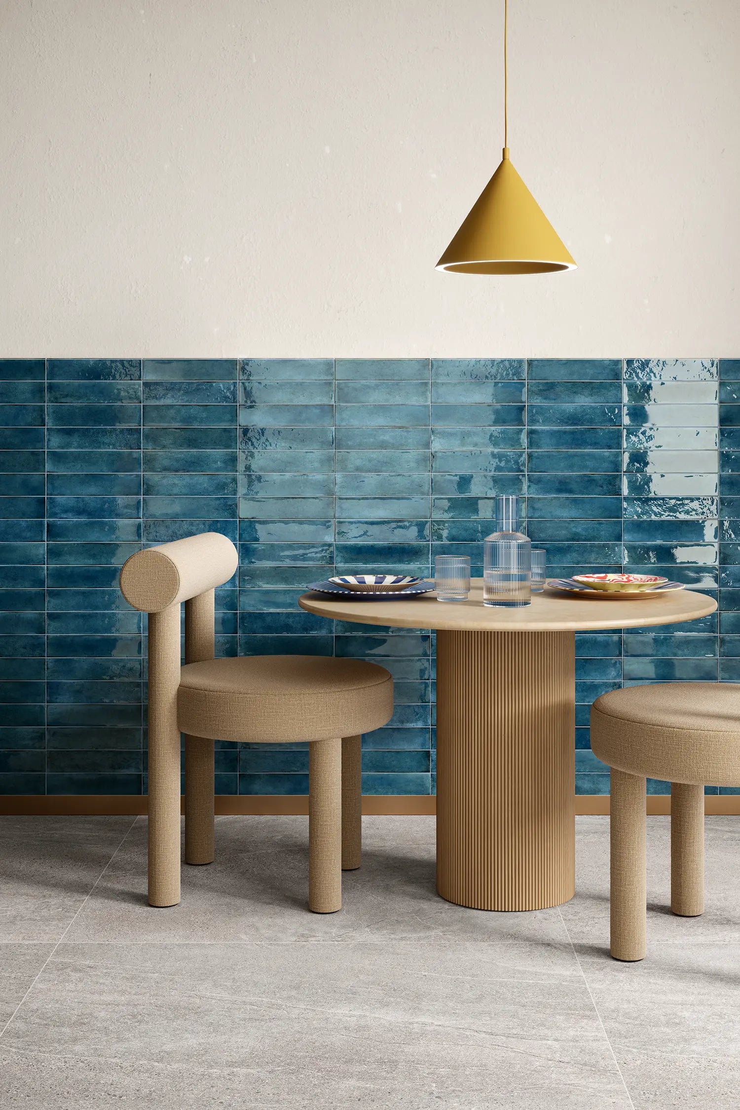 Vetra Blue glossy Italian wall tile lifestyle installation