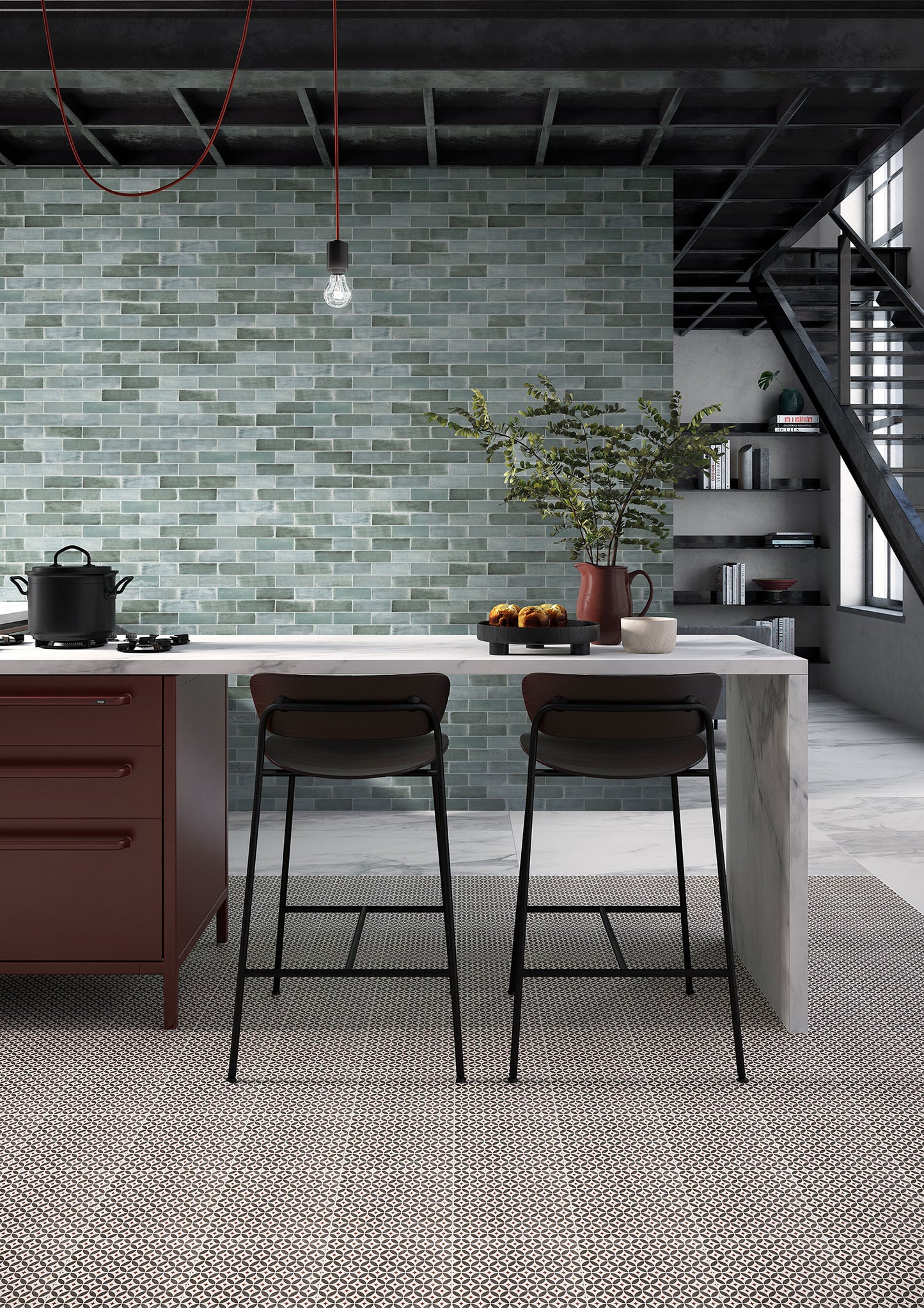 Luma Shark glossy Italian wall tile installed in a kitchen